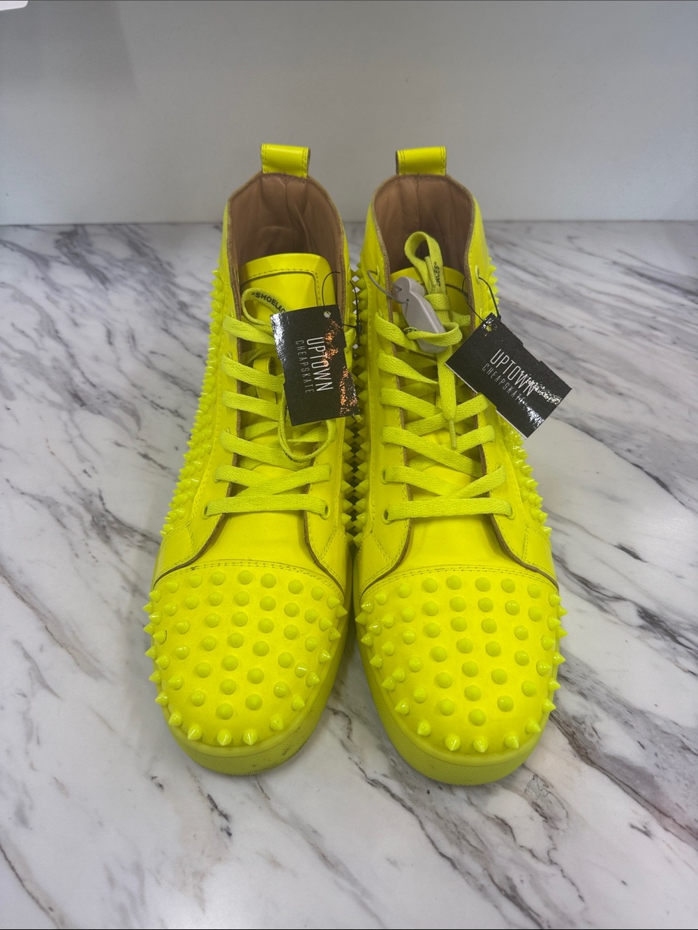 Christian Louboutin Neon Yellow Spike Leather High-Top Sneakers